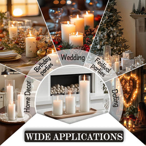 Glass Hurricane Candle Holders with White Pillar Candles Set of 12