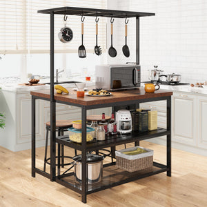 Kitchen Island with Power Outlets & Baker's Rack