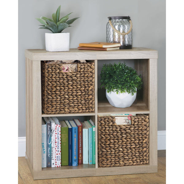 Woven Hyacinth Cube Storage Baskets with Handles – Set of 6, Brown Wash