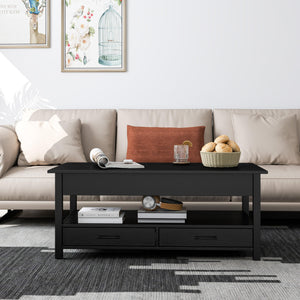 Lift Top Coffee Table with 2 Drawers and Open Shelf