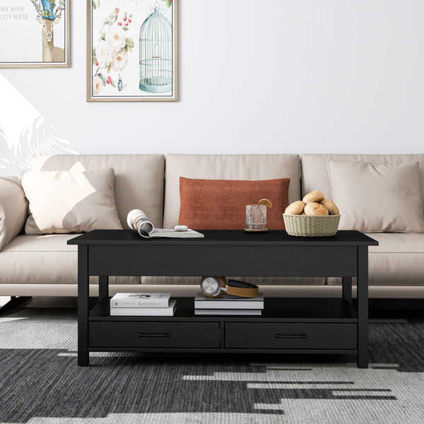 Lift Top Coffee Table with 2 Drawers and Open Shelf