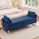 King Size Storage Bench with Arms, Boucle Fabric, Gold Legs, 2 Pillows