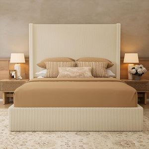 Queen Bed Frame with Lift-Up Storage & Wingback Headboard
