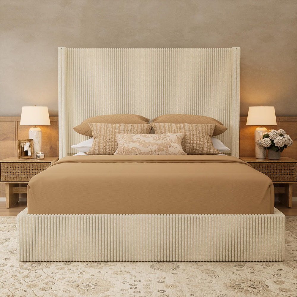 Queen Bed Frame with Lift-Up Storage & Wingback Headboard