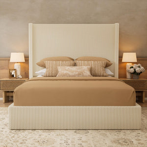 Queen Bed Frame with Lift-Up Storage & Wingback Headboard