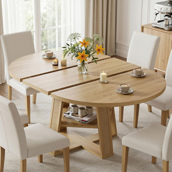 Extendable Round Dining Table with Storage Shelf – Seats 4 to 8