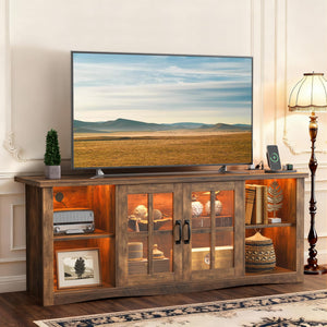 Farmhouse LED TV Stand with Power Outlet & LED Lighting