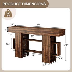 63-Inch Farmhouse Console Table with Storage