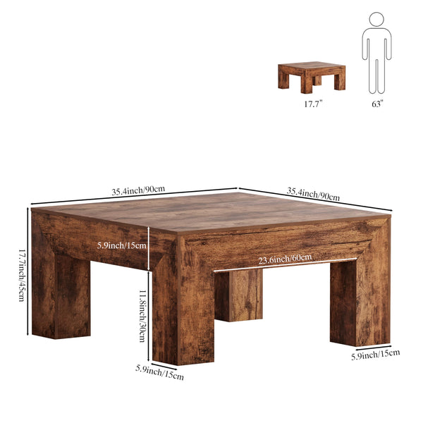 Square Farmhouse Coffee Table 35.5" Rustic Brown