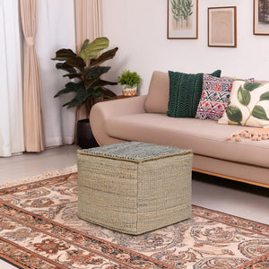 Handmade Jute Cotton Pouf Ottoman 18x18x14