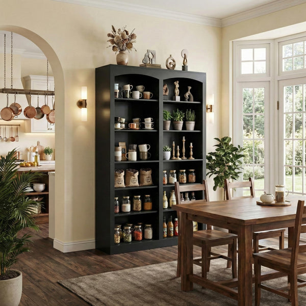 Arched Double-Wide Tall Bookcase, 12-Tier Open Display Shelf