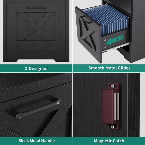 L-Shaped Desk with Power Outlets, File Drawer & Monitor Stand