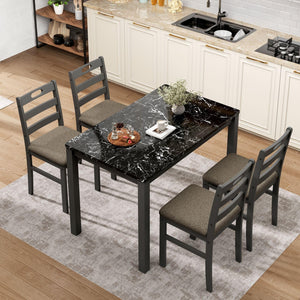 5-Piece Faux Marble Dining Table Set with 4 Upholstered Chairs