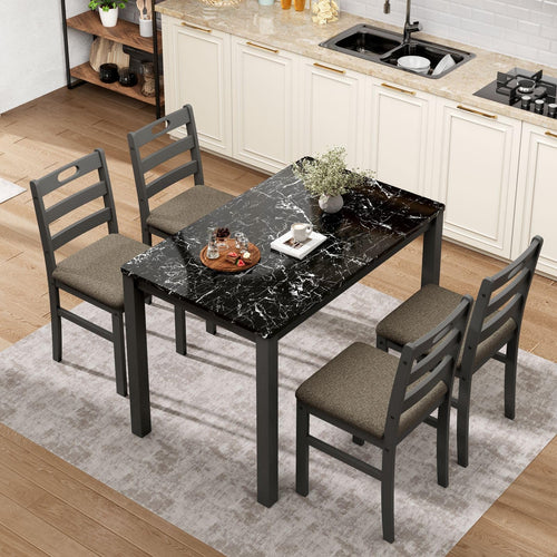 5-Piece Faux Marble Dining Table Set with 4 Upholstered Chairs
