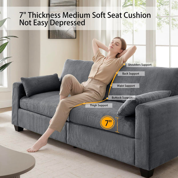 Modern Corduroy Loveseat Sofa with Removable Cover & Spring Cushions