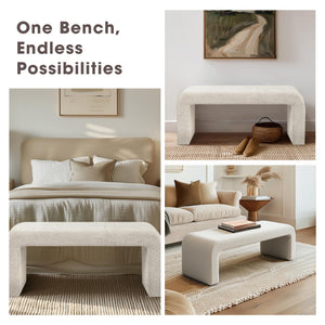 Bouclé Upholstered Accent Bench with Under-Storage – 42" Modern Entryway & Bedroom Bench
