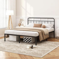 Metal Platform Bed Frame with Minimalist Headboard – 12 Inch Clearance
