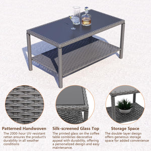 Outdoor Wicker Coffee Table with Glass Top
