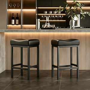 Leather Backless Bar Stools Set of 2 – Metal Frame, 300 LB Capacity