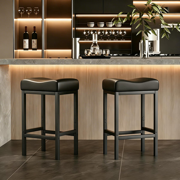 Leather Backless Bar Stools Set of 2 – Metal Frame, 300 LB Capacity