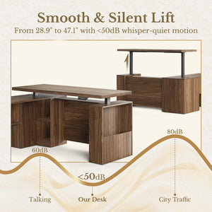 63" L-Shaped Electric Standing Desk with Drawers & File Cabinet