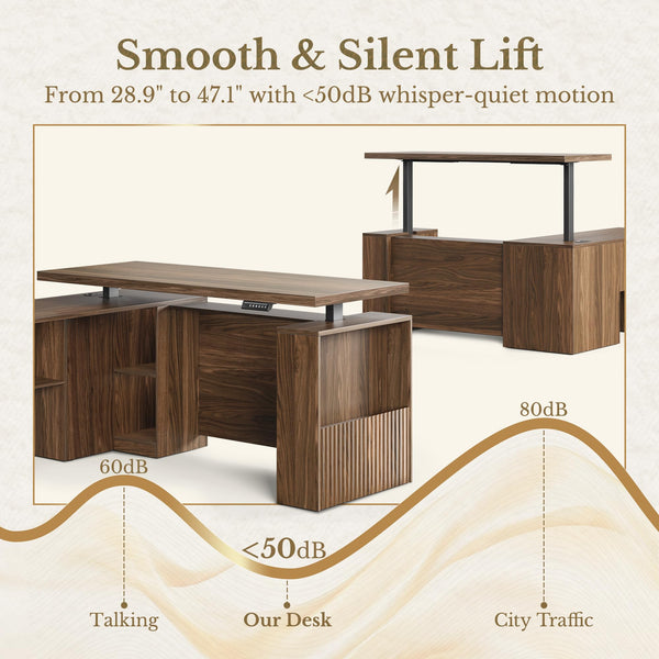 63" L-Shaped Electric Standing Desk with Drawers & File Cabinet