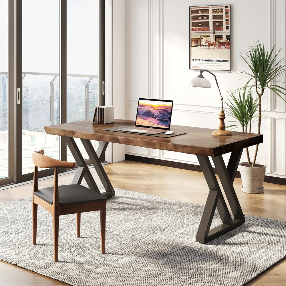 Z-Shape Solid Wood & Metal Computer Desk