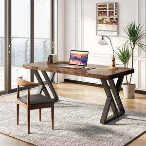Z-Shape Solid Wood & Metal Computer Desk