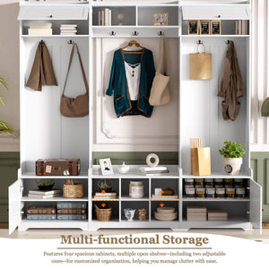 4-in-1 Hall Tree with Shoe Storage, Entryway Bench, Coat Rack & Adjustable Shelves