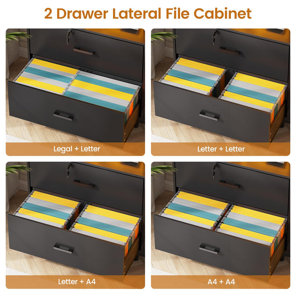 59" File Cabinet with 2 Drawers, Lock & Power Outlets