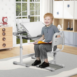 Kids Height-Adjustable Desk & Chair Set with LED Lamp
