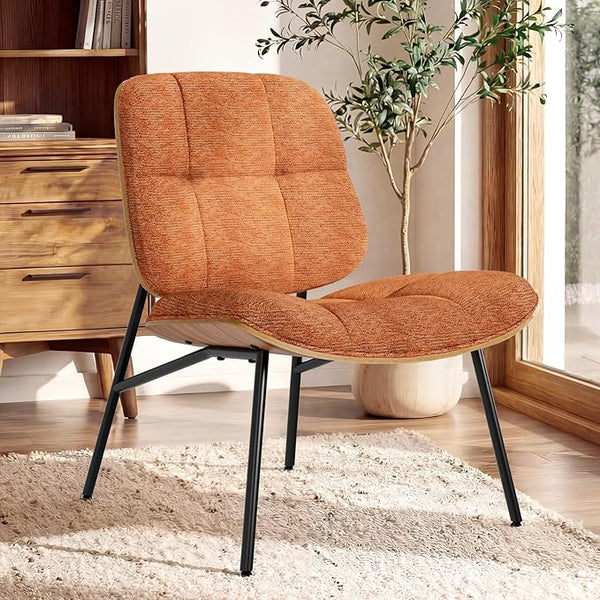 Mid-Century Modern Armless Accent Chair, Chenille Upholstered, Bentwood Frame