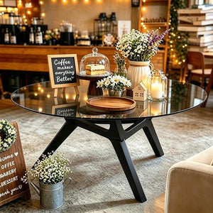 Round Glass Coffee Table with Wood Frame