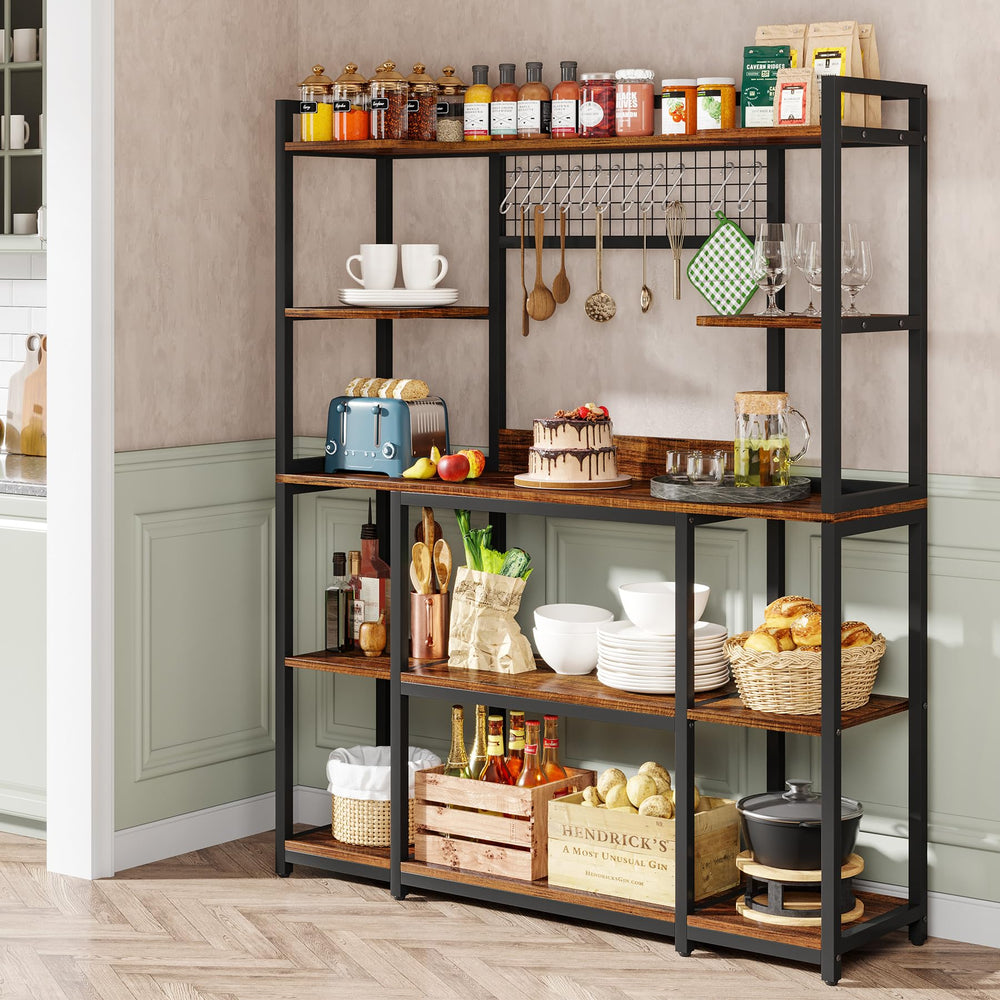 55" Wide 5-Tier Baker's Rack with Hutch & 11 Hooks
