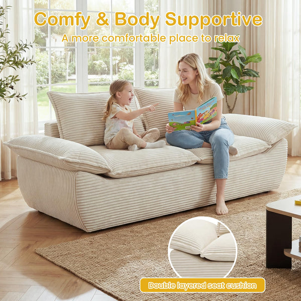 59" Boneless Loveseat Sofa – 2-Seater with Removable Cushions & Throw Pillows