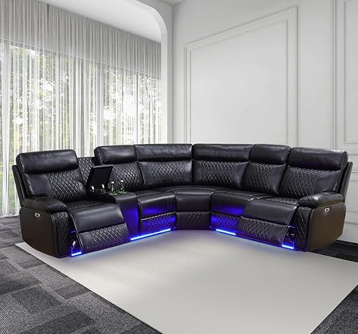 Power Recliner Sectional Sofa with LED Lights