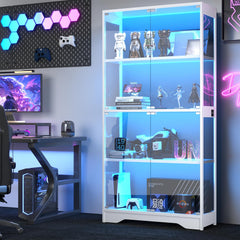 Glass Display Cabinet with LED Lights, 4-Tier Curio Cabinet, 63" Tall