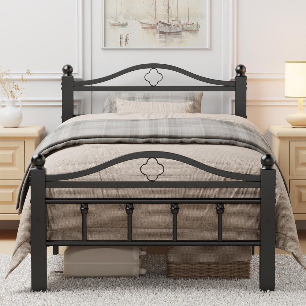 Metal Platform Bed Frame with Vintage Headboard