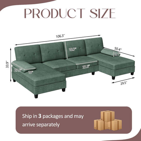 U-Shaped Sectional Sofa with Double Chaise Lounges