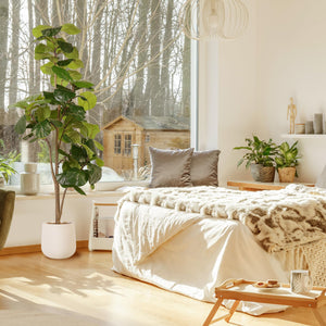 Artificial Fiddle Leaf Fig Tree with White Planter