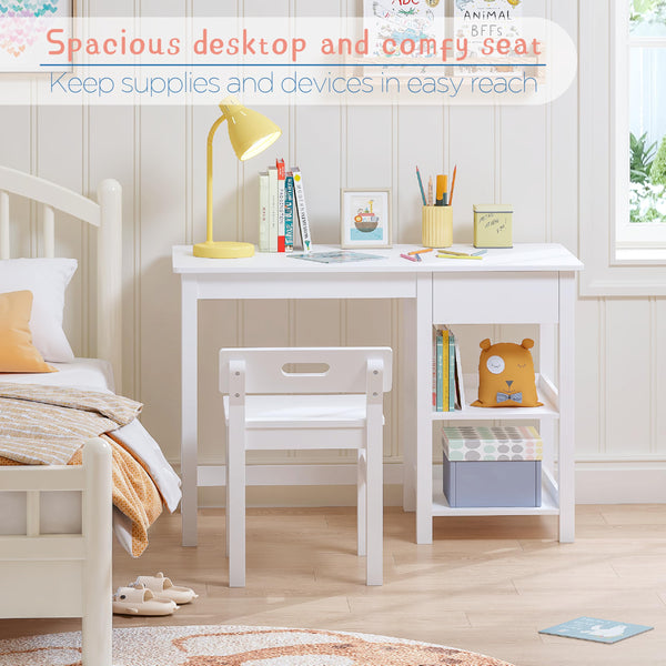 Kids Desk & Chair Set – Wooden Study Table with Drawer & Shelves, Ages 3–8