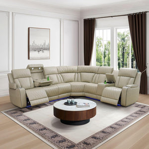 Power Recliner Sectional Sofa with LED Light & Storage Console
