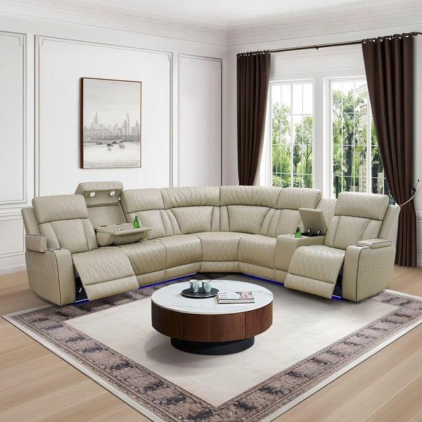 Power Recliner Sectional Sofa with LED Light & Storage Console
