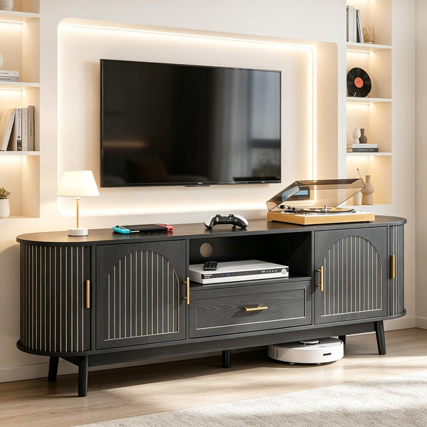 Fluted TV Stand with Drawers & Sliding Doors, Fits TVs up to 80"