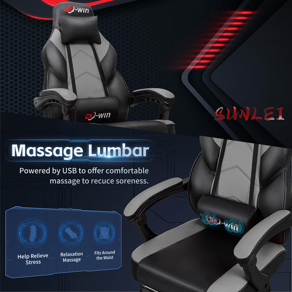 Big & Tall Gaming Chair with Footrest, Massage Lumbar Support & 360° Swivel