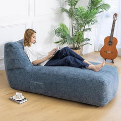Giant Memory Foam Bean Bag Lounger Chair with Faux Fur & Side Pockets