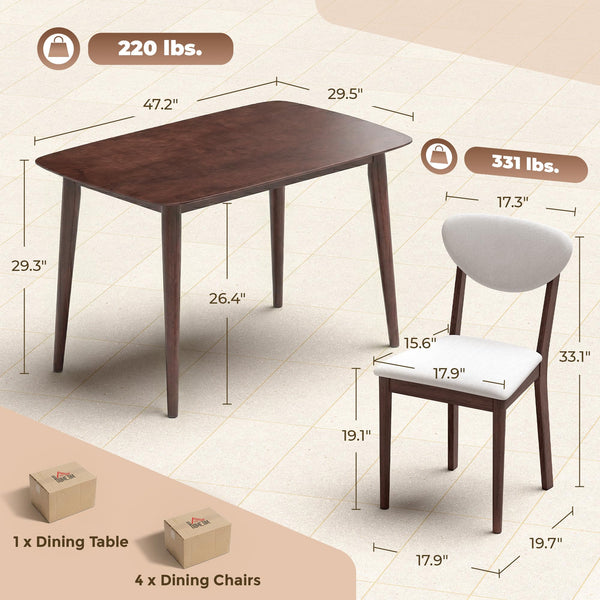 5-Piece Mid-Century Modern Dining Table and Chair Set for 4