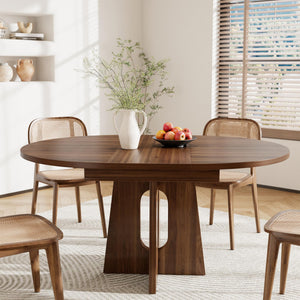 Expandable Round Dining Table 43–59 Inch with Cross Pedestal