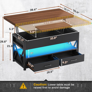 Lift Top Coffee Table 4-in-1 with Storage & LED Light