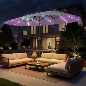 15ft Double-Sided Patio Umbrella with Base & RGB LED Lights